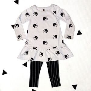 Tea Collection Yin & Yang Panda Dress w/ Sparkly Pin Striped Black Leggings